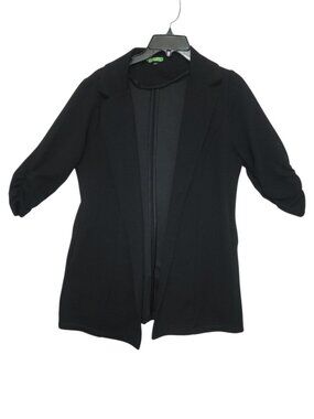 Alfani Womens Black Open Front Blazer Jacket Ruched 3/4 Sleeve Stretch L Pockets